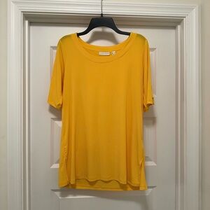 Susan Graver Bright Yellow Liquid Knit Elbow Sleeve Tunic Top